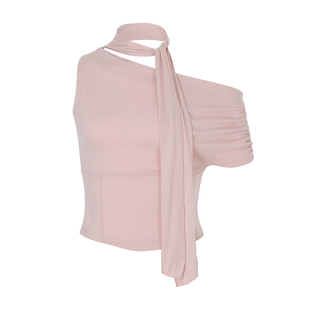 一枝南南/卢昱晓同款Notyourrose不对称修身飘带露肩T恤上衣女夏