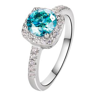 右手等待公主方包莫桑钻结婚马尔代夫蓝莫桑石指环S925纯银戒指女