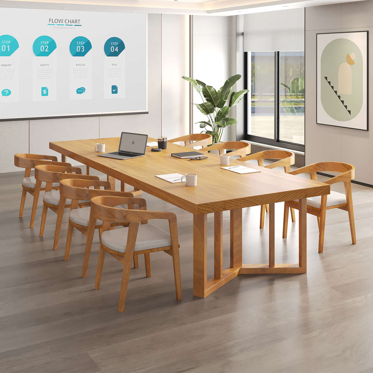 现代简约全实木会议桌椅组合原木洽谈办公长桌长方形工作台电脑桌