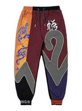 小白龙拼接撞色提花全棉束脚卫裤