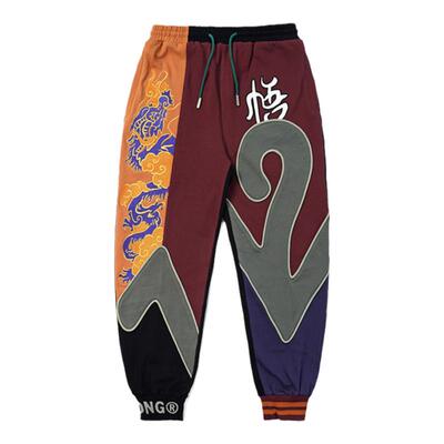 小白龙拼接撞色提花全棉束脚卫裤