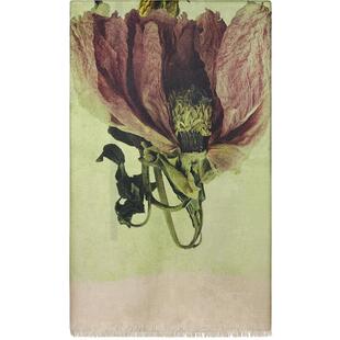 shes茜子卢梭假日艺术花卉印花桑蚕丝窄边流苏轻柔长丝巾围巾披肩