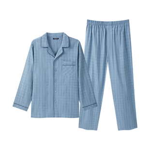 三枪家居服2026春季情侣睡衣男纯棉格纹长袖薄款女士家居服套装