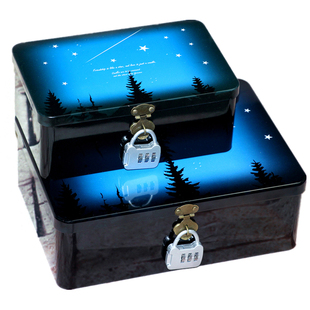 包邮 大号收纳盒带锁铁盒大尺寸有盖锁盒 化妆品整理箱 密码锁盒