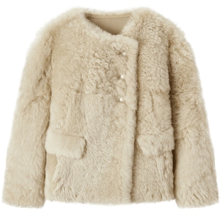 爱居兔皮草外套女冬季新款皮毛一体短款保暖外套