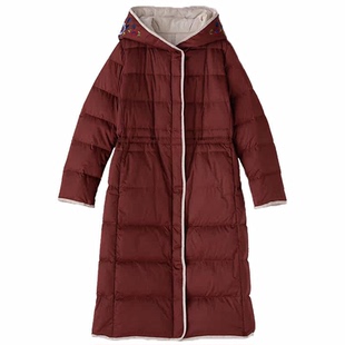 新中式羽绒服女款安娜滕国风刺绣中长款撞色绣花连帽白鸭绒外套