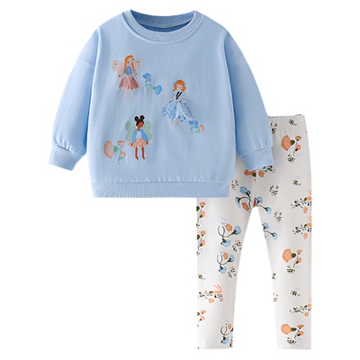 女童卫衣套装2025年秋冬新款欧美儿童圆领长袖印花纯棉洋气两件套