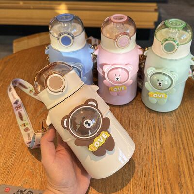 儿童保温杯新款316不锈钢可爱女生高颜值吸管水杯斜挎水壶大容量