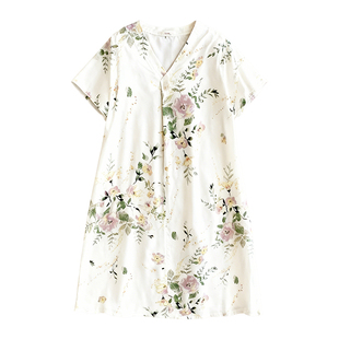 新款棉绸睡裙女夏长款人造棉短袖睡衣绵绸夏季连衣裙女款大码家居