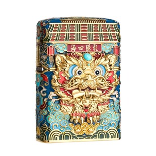 正版zippo打火机镀金夜光珐琅龙狮精神重甲贴章煤油防风男士礼品