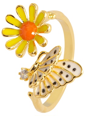 彩色珐琅蝴蝶开口可调不掉色戒指