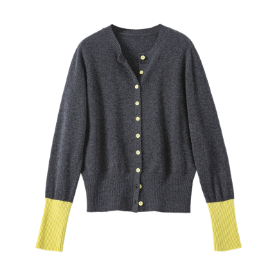 全羊毛进口机织袖子撞色打底开衫