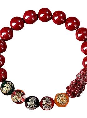 五路财神朱砂手链貔貅手串男女款
