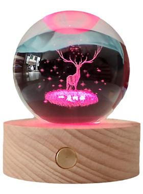 一鹿相伴水晶球摆件星空太阳系
