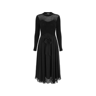 MARYLING玛俪琳秋季新品黑色针梭配大摆连衣裙A1EGW62010