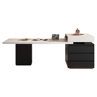 2026新款意式极简岩板厨房岛台餐桌一体家用可伸缩茶桌高级感倒台