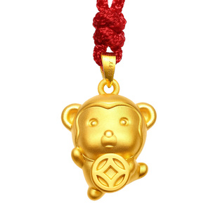 生肖猴黄金吊坠女 足金999钱币猴本命年纯金猴子挂坠