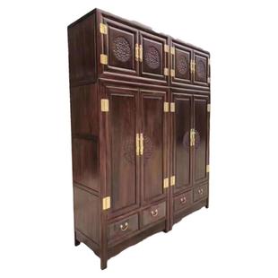 新中式实木衣柜北方老榆木顶箱柜仿古雕花家用卧室衣橱收纳储物柜