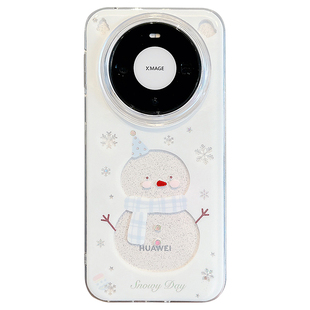 适用华为mate80promax手机壳秋冬韩系镂空雪花蓝围巾雪人mate70pro挂件链条mate60pro双层防摔pura80pro+女款