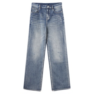 THESOONG/意大利进口牛仔面料 全条水洗擦砂猫须纹理感牛仔裤7206