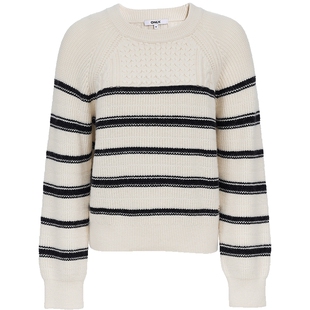 ONLY2025冬季新款复古法式条纹慵懒含羊毛插肩毛衣宽松针织衫女