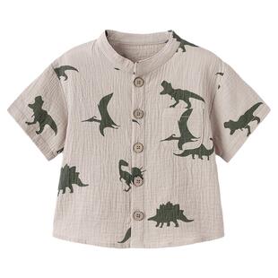 babylove宝宝衬衫夏季薄款纯棉纱布短袖开衫外出t恤男童休闲上衣