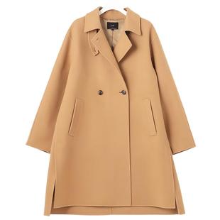 23区日系春季通勤宽松羊毛混纺双排扣中长呢大衣毛呢外套商场同款