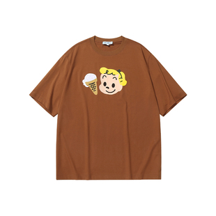 GUUKA&原田治联名吉尔夏季新款纯棉短袖t恤男生 重磅珠绣正肩半袖