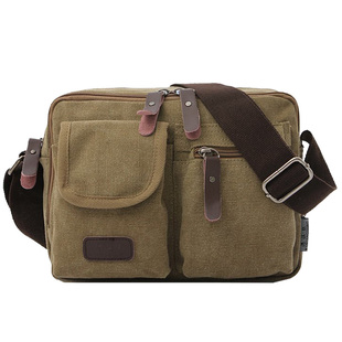 帆布包休闲男士水洗小巧结实耐磨多层口袋黑棕绿卡其色单肩斜挎包
