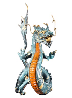 龙转乾坤生意兴隆全黄铜龙摆件