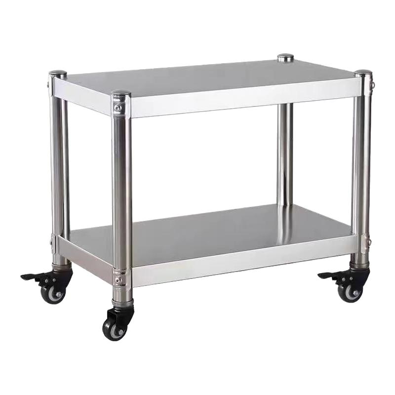 厨房不锈钢带轮置物架二层移动可推餐边桌家用微波炉电饭煲小货架