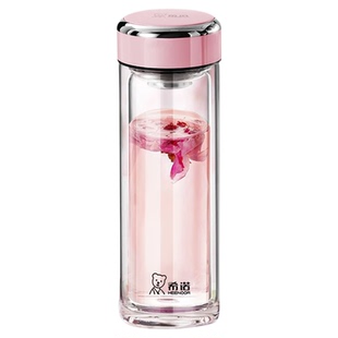 希诺双层玻璃杯女士生日礼物杯新款高颜值办公室花茶杯刻字定制