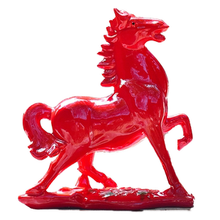 唐三彩马小红马一对摆件富贵牡丹马陶瓷枣红色马工艺品家居装饰品