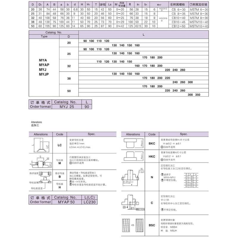 米思米独立导柱组件 模具架导柱带座滚珠导柱MYAP 20 25 32 38 50