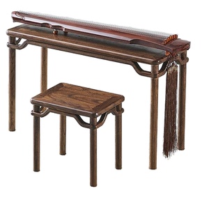 新中式古琴桌凳黑胡桃木古琴台榆木国学书法抄经桌实木禅意一体桌