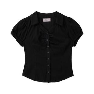 ROLAROLA法式V领短袖宽松休闲百搭衬衣设计感上衣