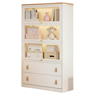 安居客钢制书柜置物架带玻璃门斗柜客厅靠墙书柜落地儿童飘窗窄柜