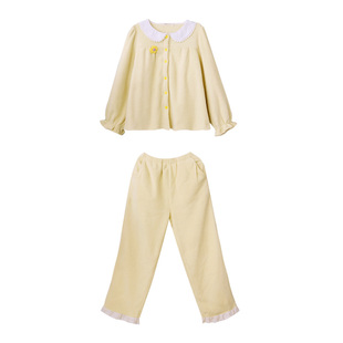 Fishhome原创奶油黄娃娃领保暖摇粒绒加绒长袖长裤家居服套装2025