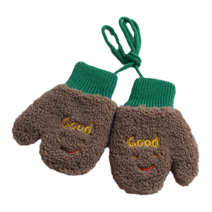 儿童加绒手套男童秋冬季小孩保暖手指套女宝宝连指毛绒婴儿手套冬