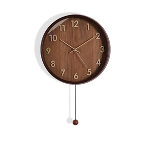 TQJ实木静音挂钟客厅家用时尚立体带摆挂墙时钟简约电波石英钟表