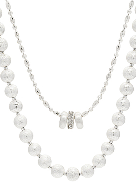 LAMUANA意式拉丝小银球跑环叠戴项链小众设计感银色颈链多层叠戴