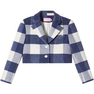 SALT.P可颜酸性少女维希格纹复古蓝白撞色短款毛呢西装外套2024冬