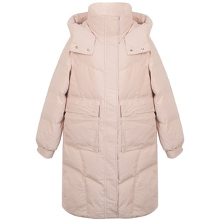 朵以2025冬季新款休闲时尚多口袋鸭绒中长款连帽羽绒服保暖外套