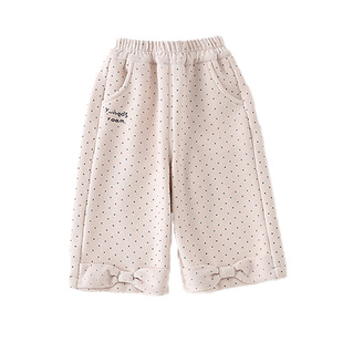 女童加绒裤子秋冬新款洋气时尚波点蝴蝶结韩版甜美宝宝阔腿裤百搭