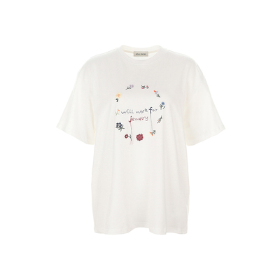 韩系简约刺绣花花T恤2025夏新款