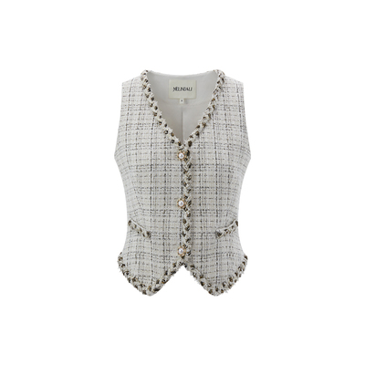 MELINDA LI【摩登香颂 】韩国进口金丝粗花呢小香风马夹半裙套装