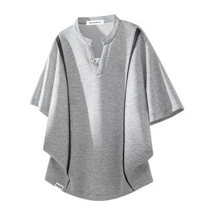 马克华菲2026新款V领短袖T恤男士夏季宽松休闲拼接潮牌上衣男款