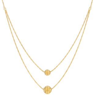 FENS珠宝 18K金项链女复古流光猫眼金珠双层链颈饰