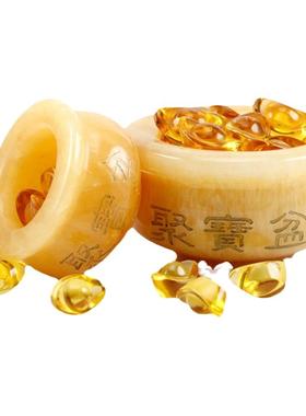 天然聚宝盆办公室黄玉风水摆件