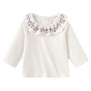 babylove女宝宝春秋季纯棉长袖T恤婴儿花边领洋气上衣百搭打底衫